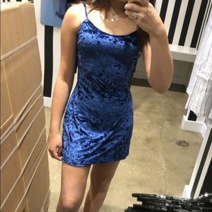 blue velvet backless mini dress
